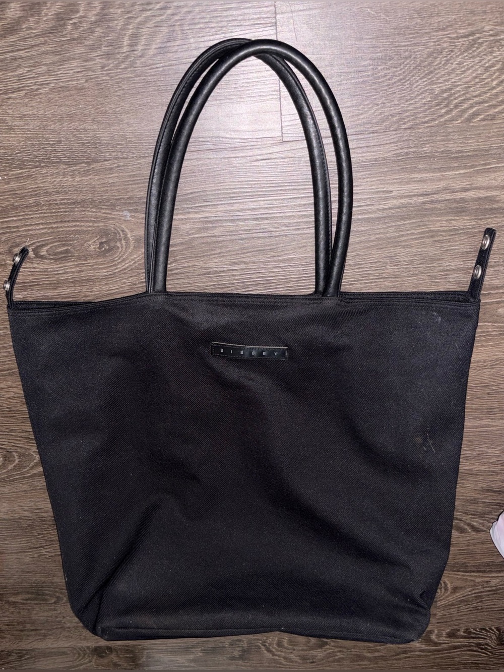 Sisley Black Canvas Tote Bag with Leather Handles